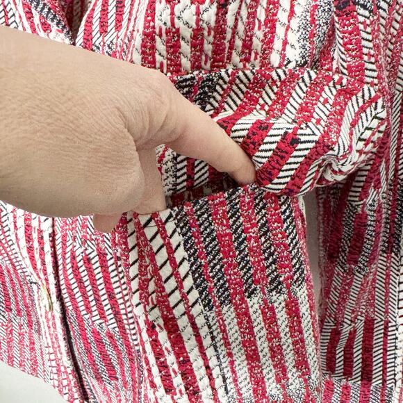 CABi Red Patchwork Tweed Blazer #6028 Double Breasted Anchor Buttons Nautical S - Picture 5 of 14